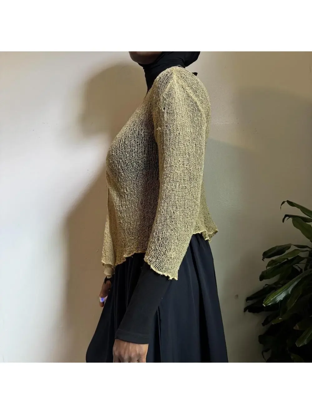 Y2K‎ Open Knit Mesh Shrug Cardigan Tie Front fits like L